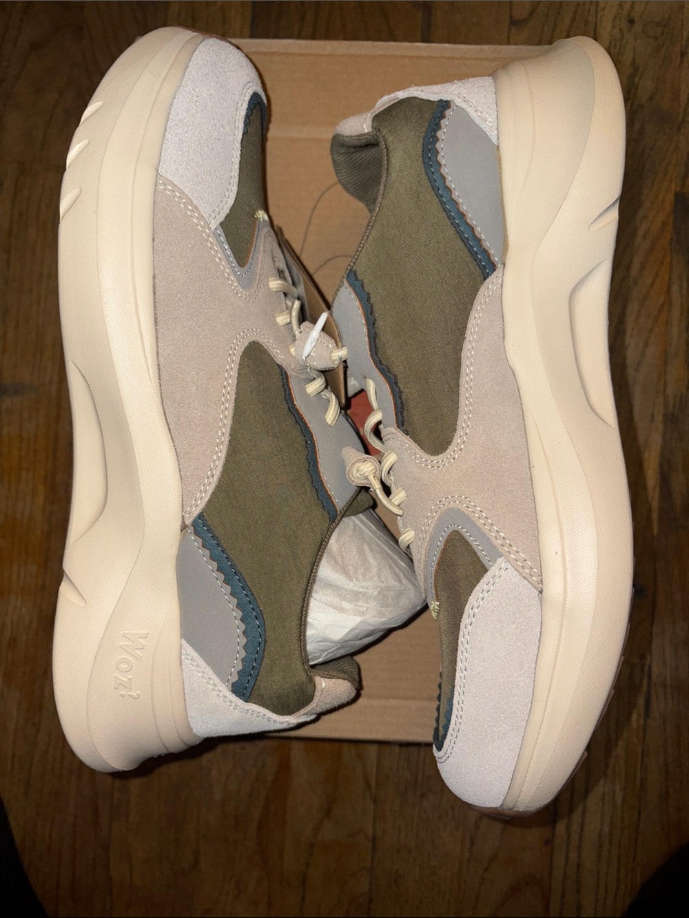 Woz? Chunky Casual Sneakers in Olive, Beige & Blue